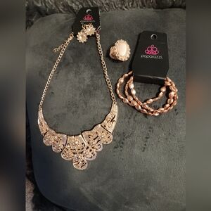 Paparazzi Rose Gold Jewelry Set with Necklace, Ring, and Bracelets